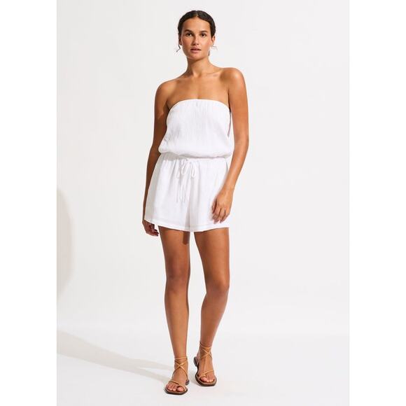 Seafolly Crinkle Playsuit in White Women’s Large Gauze Strapless Elastic Waist - Picture 4 of 14